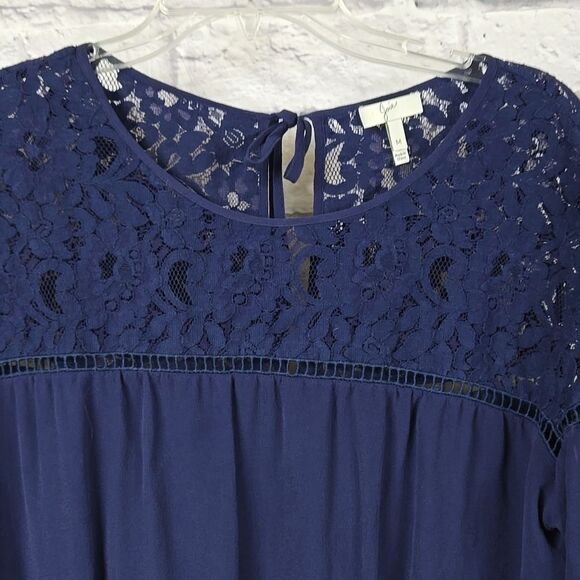 Joie Navy Jevin Silk Romper Pockets Long Sheer Sleeves Floral Lace Short Jumper - Picture 3 of 15